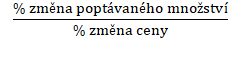 Vzorec cenové elasticity poptávky jako podíl procentní změny poptávaného množství k procentní změně ceny