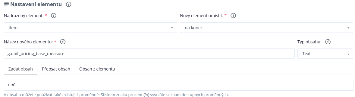 Vytvoření g:unit_pricing_base_measure pravidla v Conviu